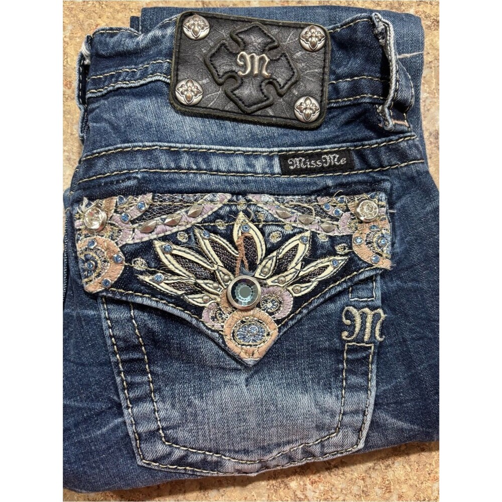 Miss Me Signature Women's Embellished Dark Blue Denim Boot Cut Jeans